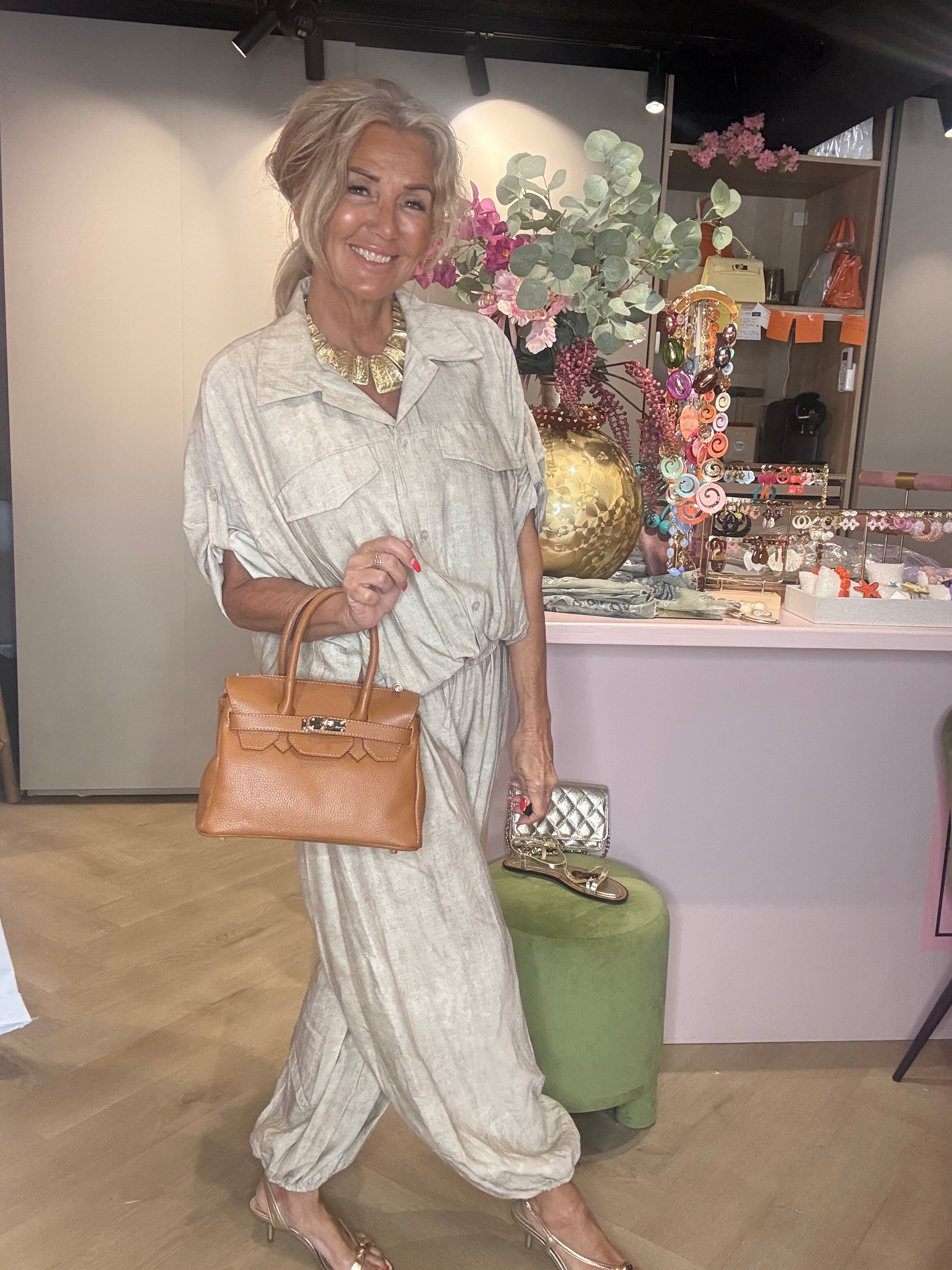 2 Delige set Linnen look Beige